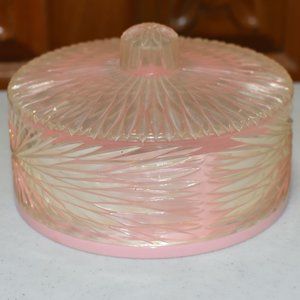 SOLD•Vtg Celebrity Crystal Cut Dusting Powder Plastic Box Pink Starburst Acrylic